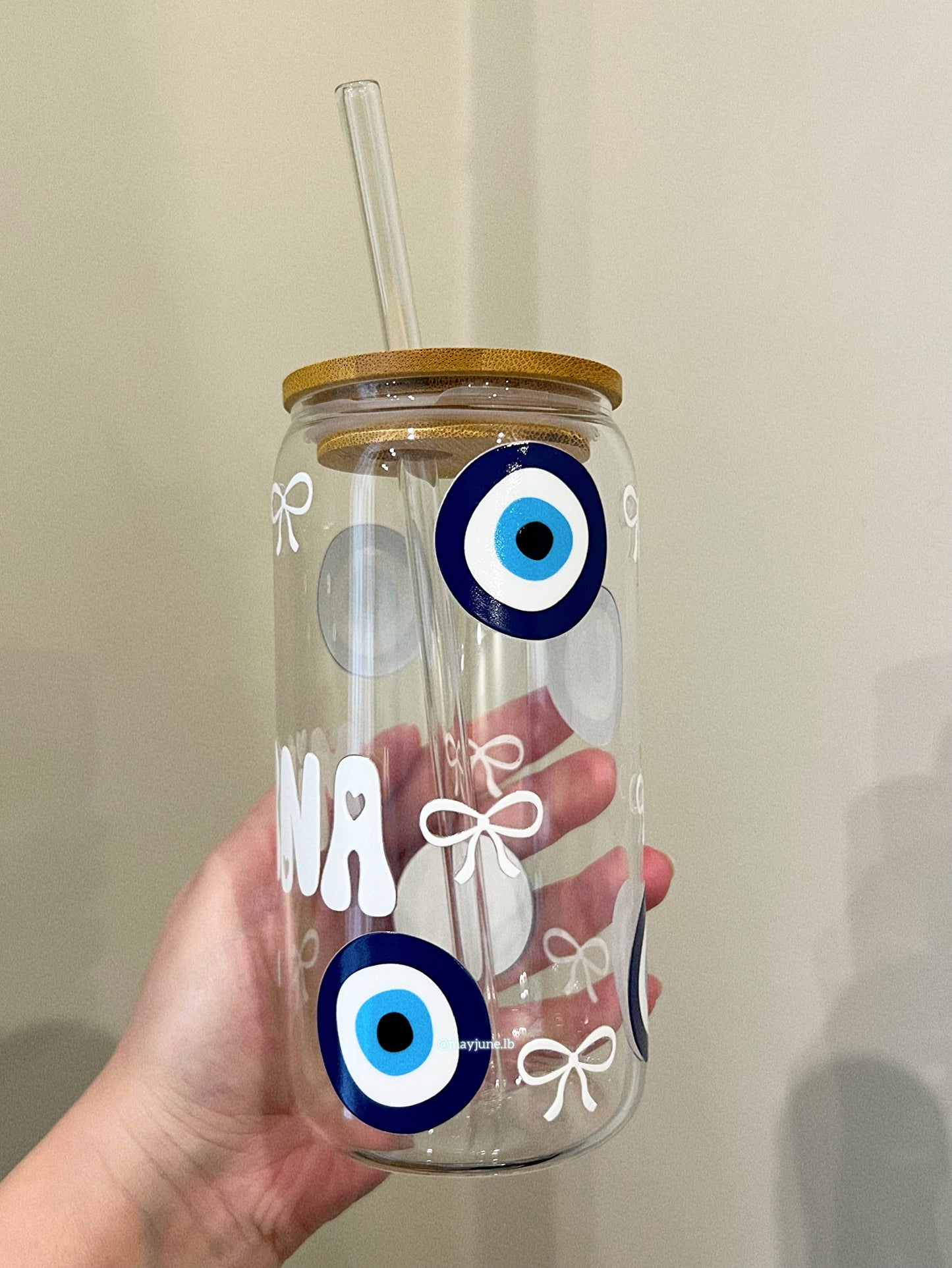 Blue Evil eye + White bows cup π§Ώ