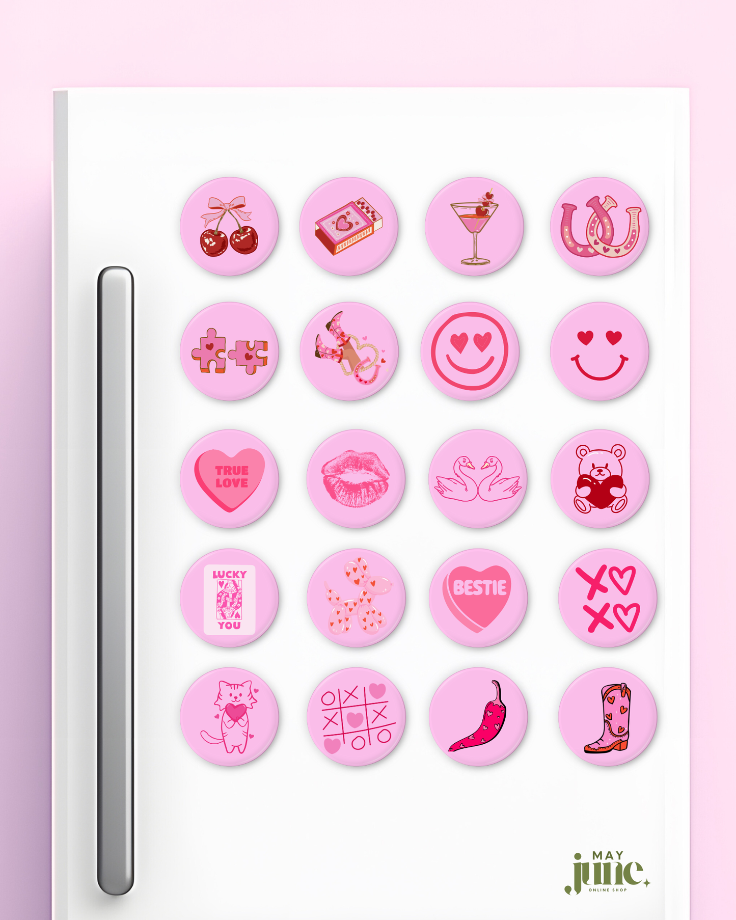 Valentine's pink fridge magnets π