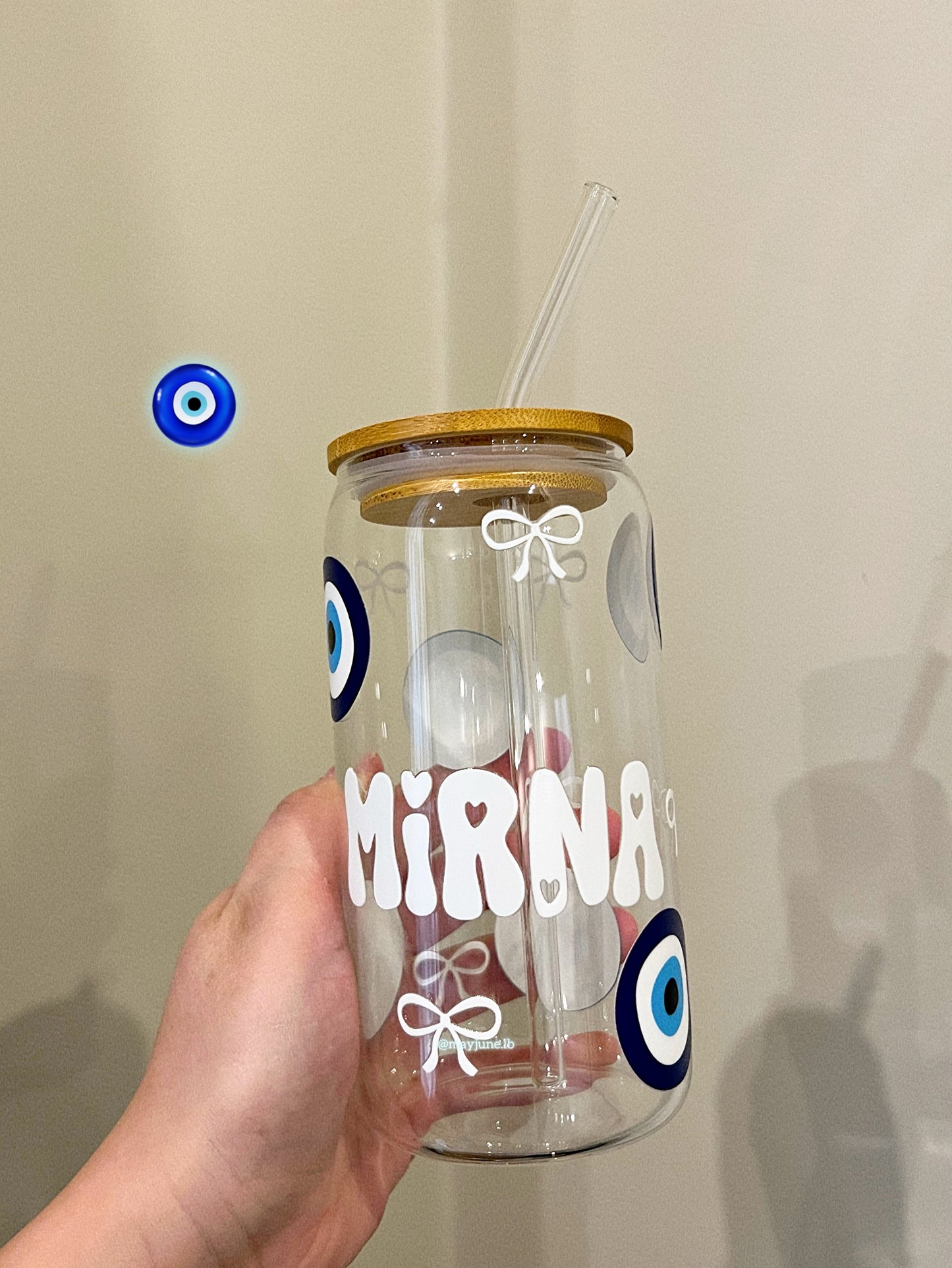 Blue Evil eye + White bows cup 🧿