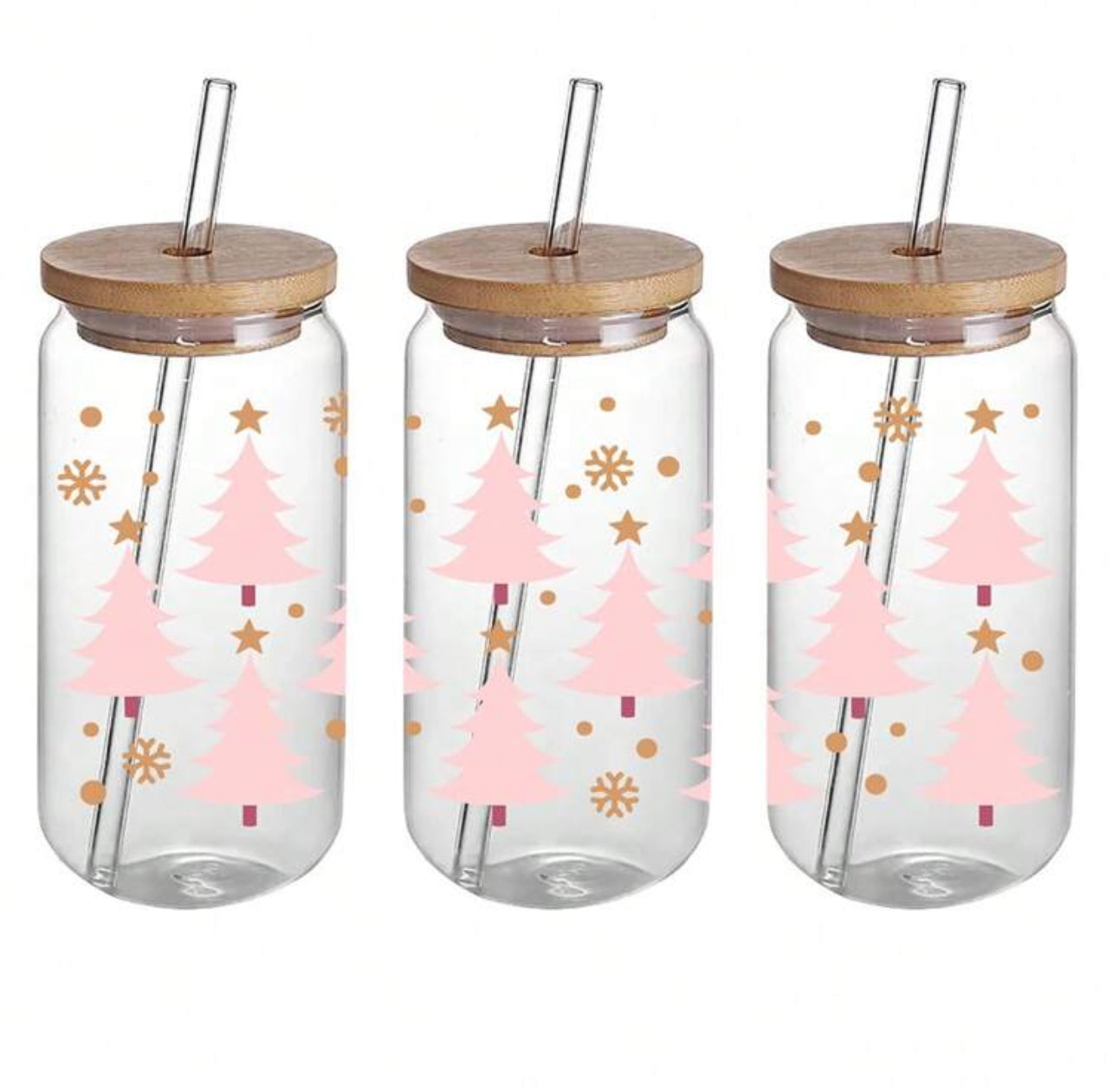 Pink Christmas Tree Glass Cup