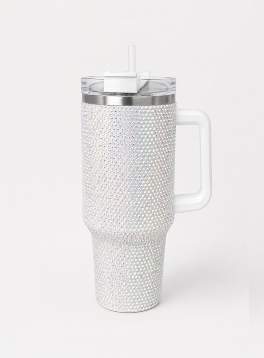 White bedazzled stainless steel tumbler 🤍