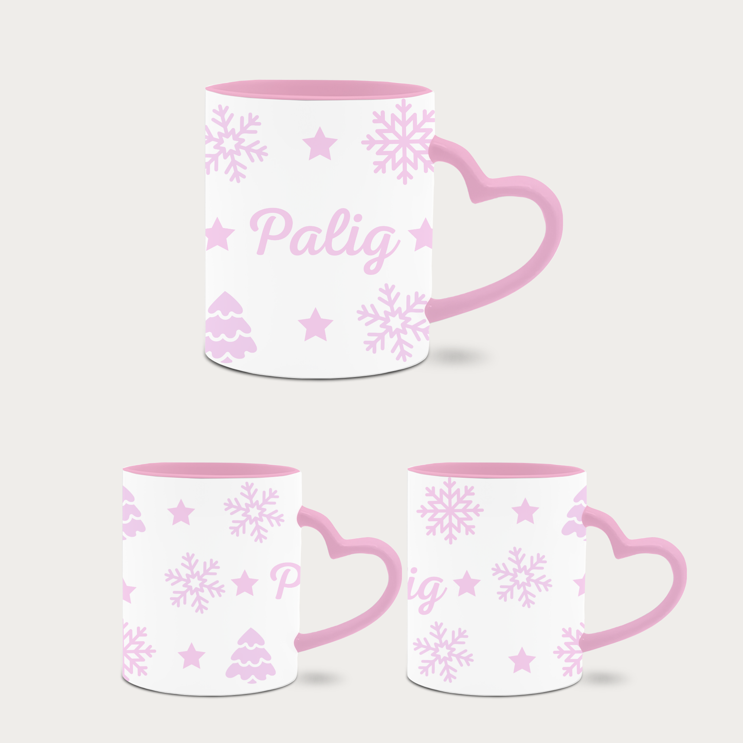 Heart handle pink Christmas mug