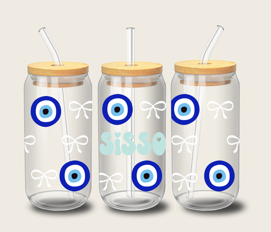 Blue Evil eye + White bows cup 🧿
